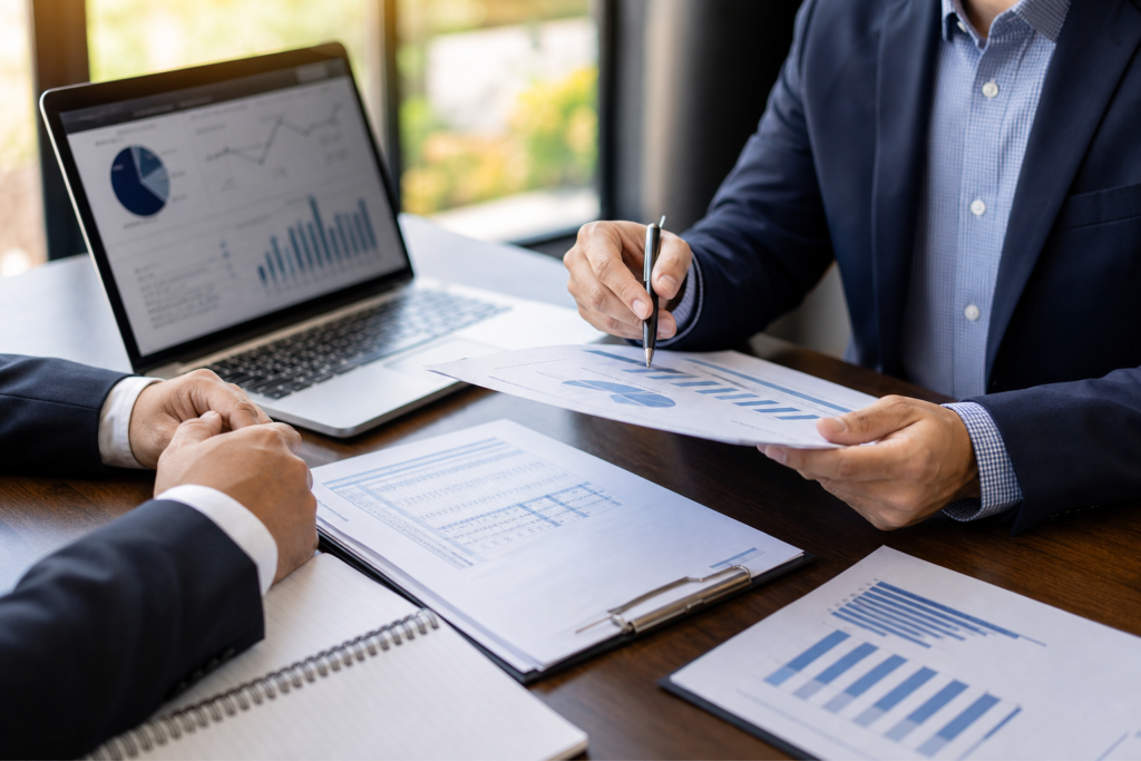 Self storage financing advisor reviewing occupancy and rent roll documents