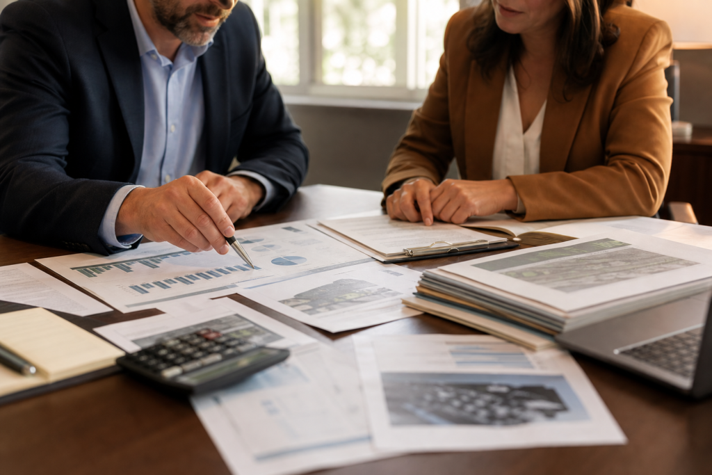 Gas station loans advisor reviewing C-store financial statements and environmental documents