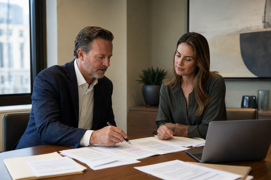 Recourse loans advisor reviewing guarantee language and commercial loan documents