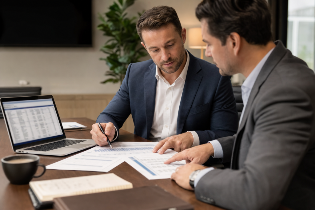 Mixed-use bridge loans advisor reviewing rent roll and stabilization plan
