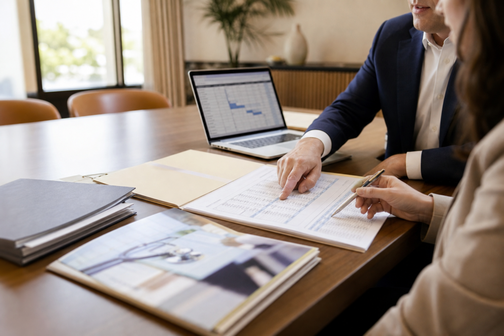 Medical office loans file reviewed by commercial lending advisors