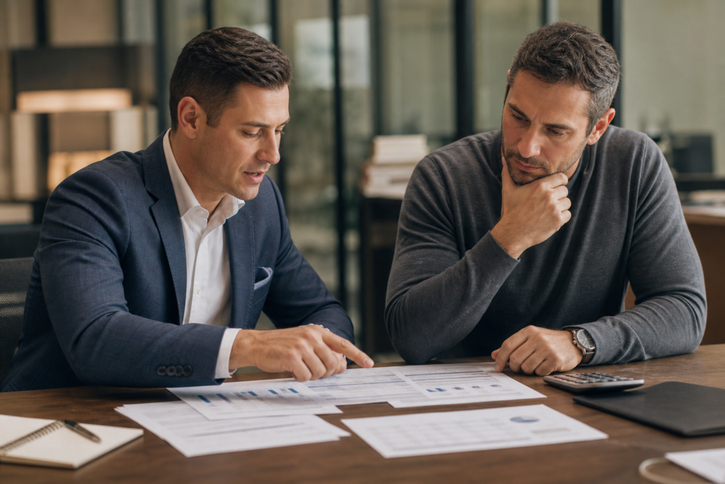 Retail bridge loans advisor reviewing tenant and traffic reports