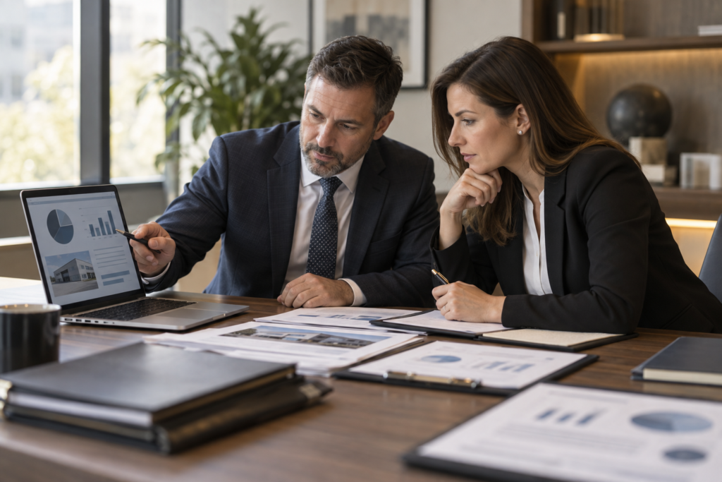 Industrial owner-user loan package reviewed with business financials and real estate collateral notes