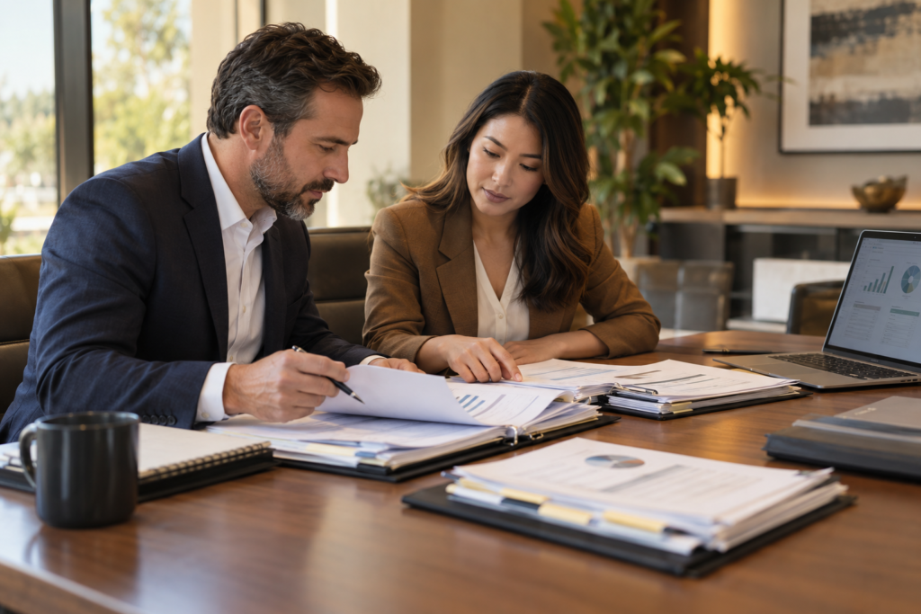 Borrower financial package with PFS, real estate schedule, and bank statements reviewed for a CRE loan